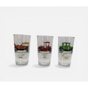 Vintage Hazel Atlas Antique Car Drinking Glasses Set 3 Tumblers Barware